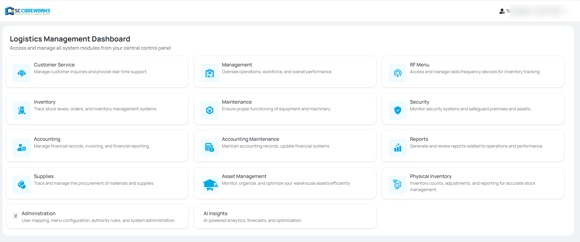 Codeworks Enterprise Logistics Management Dashboard: customer service, management, inventory, reports